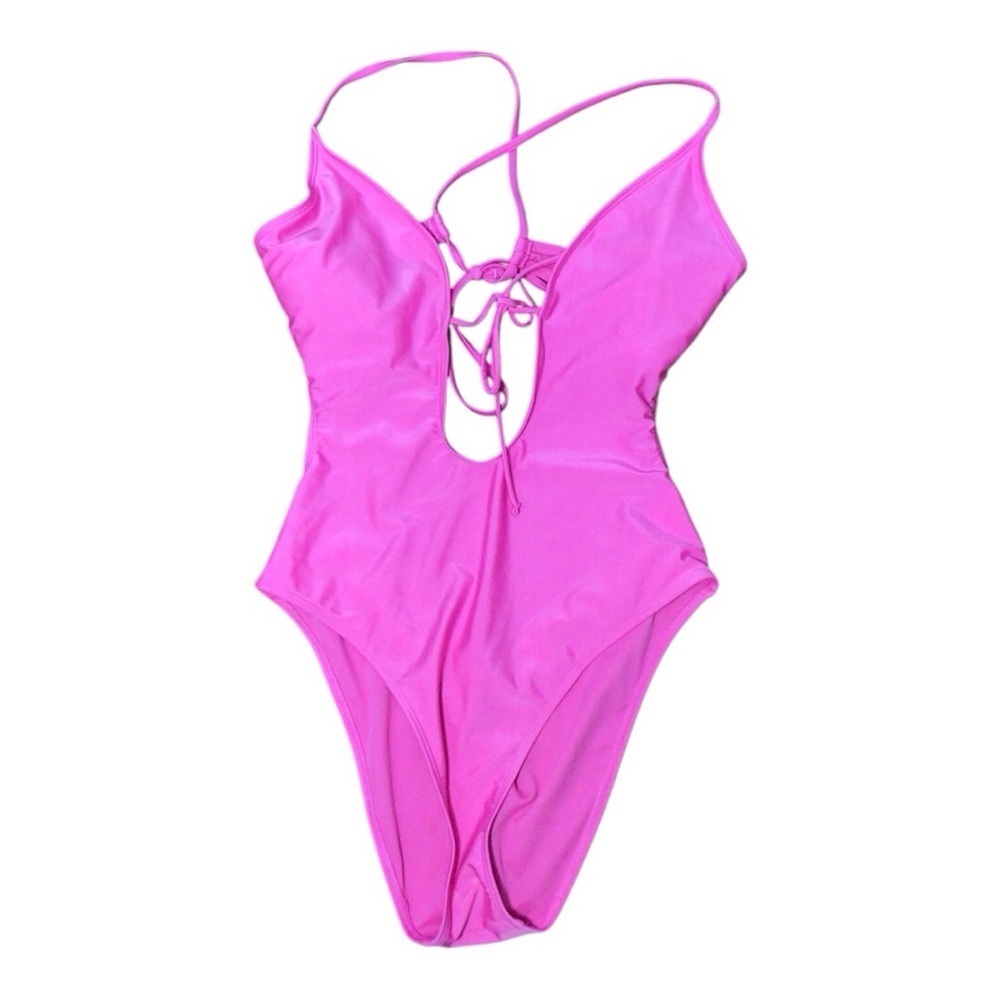 Shade & Shore Pink Plunging V-Neck swimsuit EUC size medium